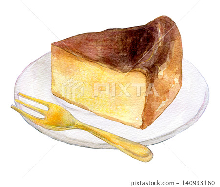 Watercolor illustration, hand-drawn illustration, Basque cheesecake Watercolor illustration, hand-drawn illustration, Basque cheesecake 140933160