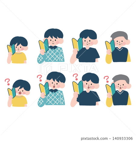 A set of illustration materials of a man holding a beginner driver's mark. A set of illustration materials of a man holding a beginner driver's mark. 140933306