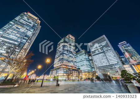 Tokyo Station's city night view: High-rise buildings seen from the station square [Chiyoda Ward, Tokyo] 140933323