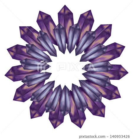Elegant crystal wreath with purple amethyst gemstones forming a round frame. Decorative border with copy space for invitations, branding, posters, social media, and creative designs Elegant crystal wreath with purple amethyst gemstones forming a round frame. Decorative border with copy space for invitations, branding, posters, social media, and creative designs 140933426