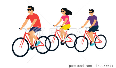 Group of people riding bicycles isolated on white background. Vector illustration in flat minimal style. Active lifestyle scene for sport design, fitness apps, transport ads, web banners and travel Group of people riding bicycles isolated on white background. Vector illustration in flat minimal style. Active lifestyle scene for sport design, fitness apps, transport ads, web banners and travel 140933644