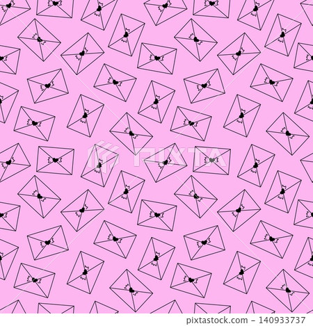 Envelopes with heart seals arranged diagonally. Seamless vector pattern in minimal line doodle style, perfect for textiles, wrapping paper, stationery, print design, wallpapers, postcards Envelopes with heart seals arranged diagonally. Seamless vector pattern in minimal line doodle style, perfect for textiles, wrapping paper, stationery, print design, wallpapers, postcards 140933737