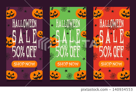 halloween sale vertical flyers set with pumpkins vector illustration. halloween sale vertical flyers set with pumpkins vector illustration. 140934553