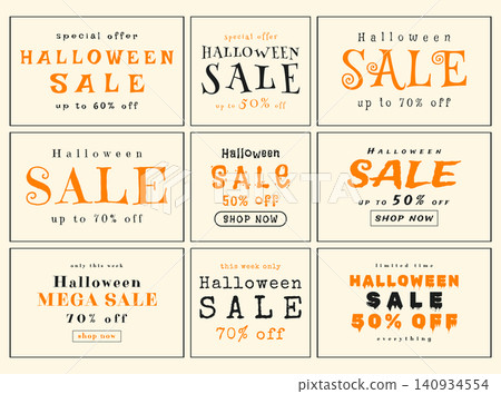 halloween sale typography set promo labels vector illustration. halloween sale typography set promo labels vector illustration. 140934554