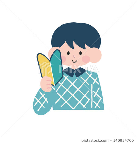 Illustration of a man holding a beginner driver's mark. Illustration of a man holding a beginner driver's mark. 140934700