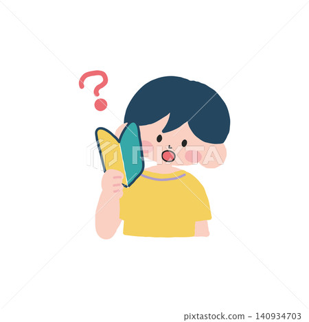 Illustration of a boy thinking while holding a beginner driver's mark. Illustration of a boy thinking while holding a beginner driver's mark. 140934703