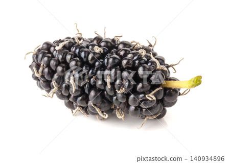 A mulberry, a type of edible berry that grows on trees of the Morus genus, isolated on a white background 140934896