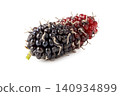 A mulberry, a type of edible berry that grows on trees of the Morus genus, isolated on a white background 140934899