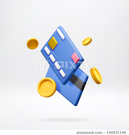 Credit card with stack of golden coin in 3d 140935146