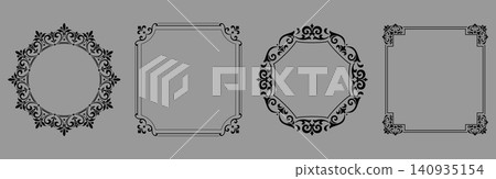 Set of decorative frames Elegant vector element for design in Eastern style, place for text. Floral black and gray frames. Lace illustration for invitations and greeting cards Set of decorative frames Elegant vector element for design in Eastern style, place for text. Floral black and gray frames. Lace illustration for invitations and greeting cards 140935154