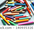 Worn-out, short, colorful colored pencils 140935316