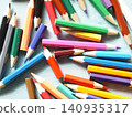 Worn-out, short, colorful colored pencils 140935317