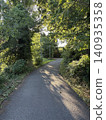 A green walking path surrounded by trees 140935358