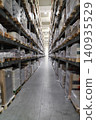 packing line in a logistics warehouse. conveyor belt in a modern production line. Pallet racking 140935529
