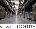 packing line in a logistics warehouse. conveyor belt in a modern production line. Pallet racking 140935530