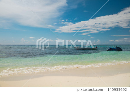 Beautiful sandy beach over picturesque sea bay lagoon. Beautiful sandy beach over picturesque sea bay lagoon. 140935692