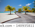 Tropical landscape, palm trees, sea sand blue sunny sky. 140935811
