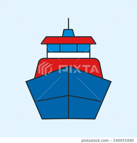 Simple flat illustration of a cargo ship or boat front view with transport Simple flat illustration of a cargo ship or boat front view with transport 140935890