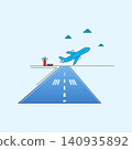 Flat vector illustration of an airplane taking off from an airport runway 140935892