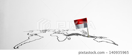 Indonesian flag pinned onto its geographic location on a minimalist line drawing of a world map, representing travel, geography, and nationality. Hari Kemerdekaan Dirgahayu Indonesia Indonesian flag pinned onto its geographic location on a minimalist line drawing of a world map, representing travel, geography, and nationality. Hari Kemerdekaan Dirgahayu Indonesia 140935965