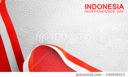 Minimalist background for Indonesia Independence Day featuring red and white ribbons on textured white leather. Hari Kemerdekaan, Merdeka, and Dirgahayu Indonesia on 17 Agustus Minimalist background for Indonesia Independence Day featuring red and white ribbons on textured white leather. Hari Kemerdekaan, Merdeka, and Dirgahayu Indonesia on 17 Agustus 140936023