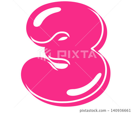 A vector graphic of the number 3 with a pink bubble-like effect. A vector graphic of the number 3 with a pink bubble-like effect. 140936661
