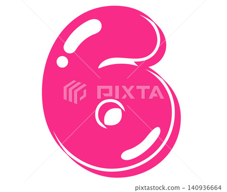 A vector graphic of the number 6 with a pink bubble-like effect. A vector graphic of the number 6 with a pink bubble-like effect. 140936664