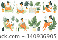 flat vector set of elegant woman reading book 140936905