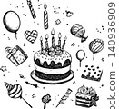 doodle set of birthday cake 140936909