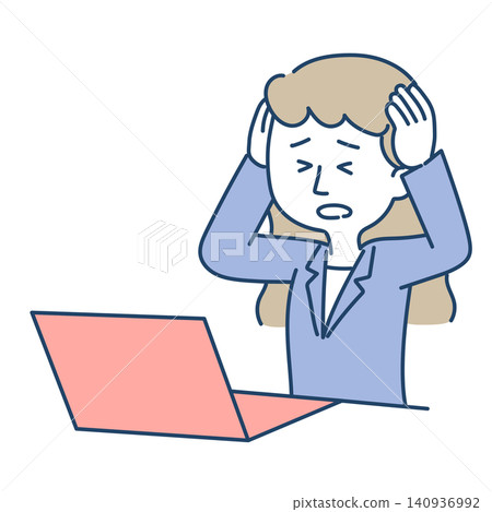 Illustration of a long-haired woman working remotely. Illustration of a long-haired woman working remotely. 140936992
