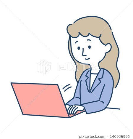Illustration of a long-haired woman working remotely. Illustration of a long-haired woman working remotely. 140936995