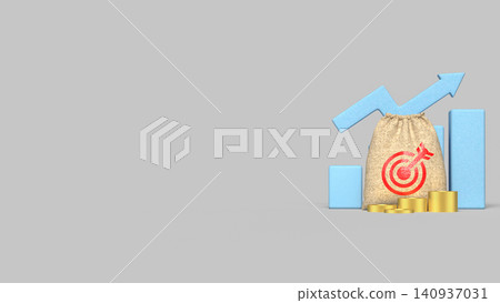 Financial Growth Target With Money Bag And Rising Chart 3d render. Financial Growth Target With Money Bag And Rising Chart 3d render. 140937031