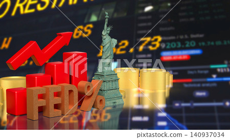 Federal Reserve Rate Hike And American Market Growth 3d render. Federal Reserve Rate Hike And American Market Growth 3d render. 140937034