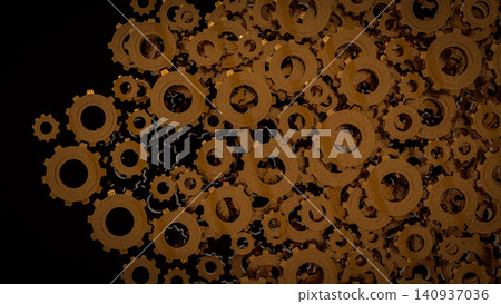 Industrial Metal Gears In Endless Mechanical Motion 3d render. 140937036