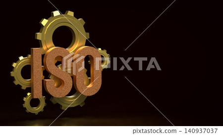 Golden ISO Standard With Precision Gear Mechanism 3d render. Golden ISO Standard With Precision Gear Mechanism 3d render. 140937037