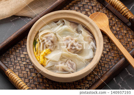 pork Wontons in Clear Broth, Traditional Chinese Dumpling Soup pork Wontons in Clear Broth, Traditional Chinese Dumpling Soup 140937193