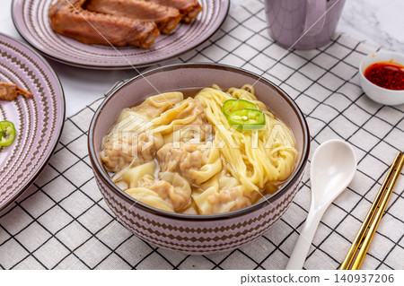shaxian Style Wonton Noodles, Chinese Street Food Soup Noodles shaxian Style Wonton Noodles, Chinese Street Food Soup Noodles 140937206