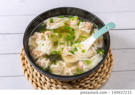 seafood Broth Pork Wontons, Fresh Shellfish Dumpling Soup seafood Broth Pork Wontons, Fresh Shellfish Dumpling Soup 140937215