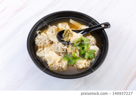 pork and Fennel Wontons in Light Broth, Traditional Chinese Dumplings pork and Fennel Wontons in Light Broth, Traditional Chinese Dumplings 140937227