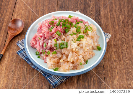 pork and Shrimp Wonton Filling, Traditional Chinese Dumpling Stuffing pork and Shrimp Wonton Filling, Traditional Chinese Dumpling Stuffing 140937229