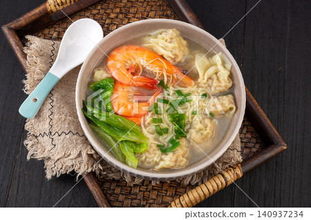 shrimp Wonton Noodles, Cantonese Traditional Soup Noodles shrimp Wonton Noodles, Cantonese Traditional Soup Noodles 140937234