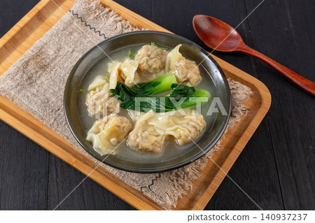 cantonese Wontons in Light Broth, Traditional Chinese Dumpling Soup cantonese Wontons in Light Broth, Traditional Chinese Dumpling Soup 140937237