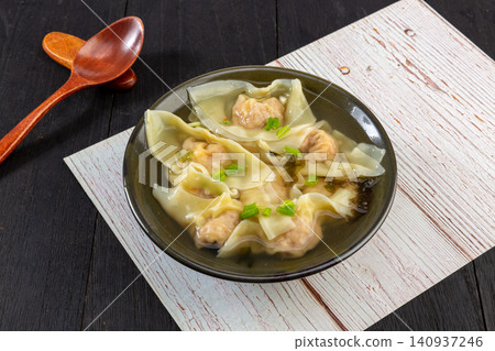 shanghai Style Wontons in Light Broth, Traditional Chinese Dumplings 140937246