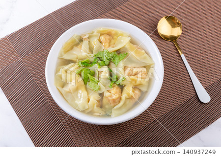 shanghai Style Wontons in Light Broth, Traditional Chinese Dumplings shanghai Style Wontons in Light Broth, Traditional Chinese Dumplings 140937249