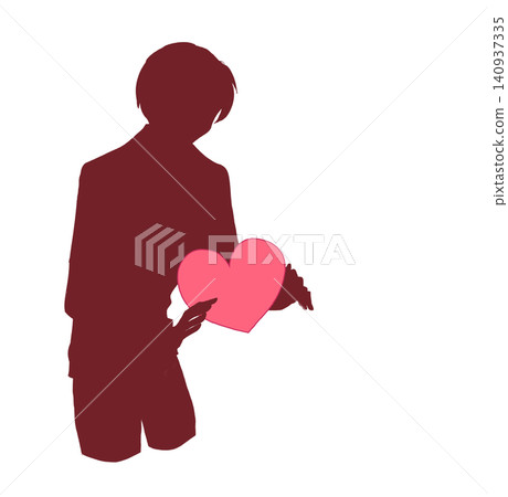 A man holding a heart; red; silhouette. A man holding a heart; red; silhouette. 140937335