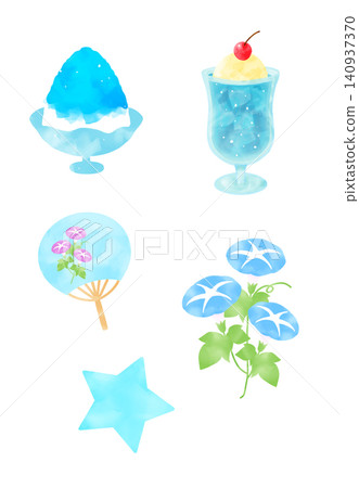 以藍色調為主的可愛夏日主題插畫。 140937370
