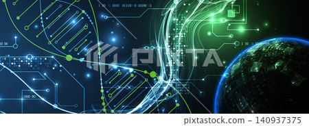Abstract scientific background with glowing DNA double helix and futuristic bio sphere. Abstract scientific background with glowing DNA double helix and futuristic bio sphere. 140937375