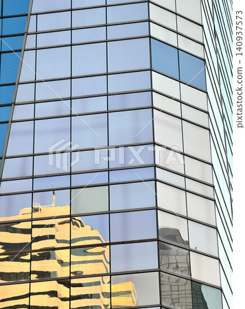 High Angle Perspective Of Glass Architecture With Yellow Reflection 140937573