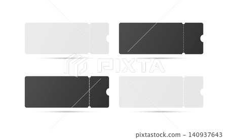 Vector Perforated Ticket Stub Template Set. Blank Admission, Event Tickets for Cinema, Theater, Concert, Festival. Voucher and Coupon. Black and White Tear-Off Design, Isolated, Front View Vector Perforated Ticket Stub Template Set. Blank Admission, Event Tickets for Cinema, Theater, Concert, Festival. Voucher and Coupon. Black and White Tear-Off Design, Isolated, Front View 140937643