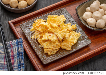 deep Fried Crispy Bean Curd Sheets, Golden Crunchy Tofu Skin for Asian Hot Pot deep Fried Crispy Bean Curd Sheets, Golden Crunchy Tofu Skin for Asian Hot Pot 140937739